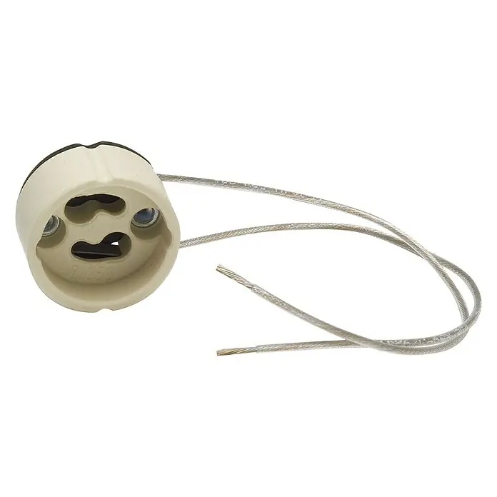 Famatel Casquillo halógeno de alto voltaje GU10 - Blanco, GU10 - Portalámparas de cerámica con cables para una iluminación segura y fiable. Ideal para diversas aplicaciones, robusto y duradero.