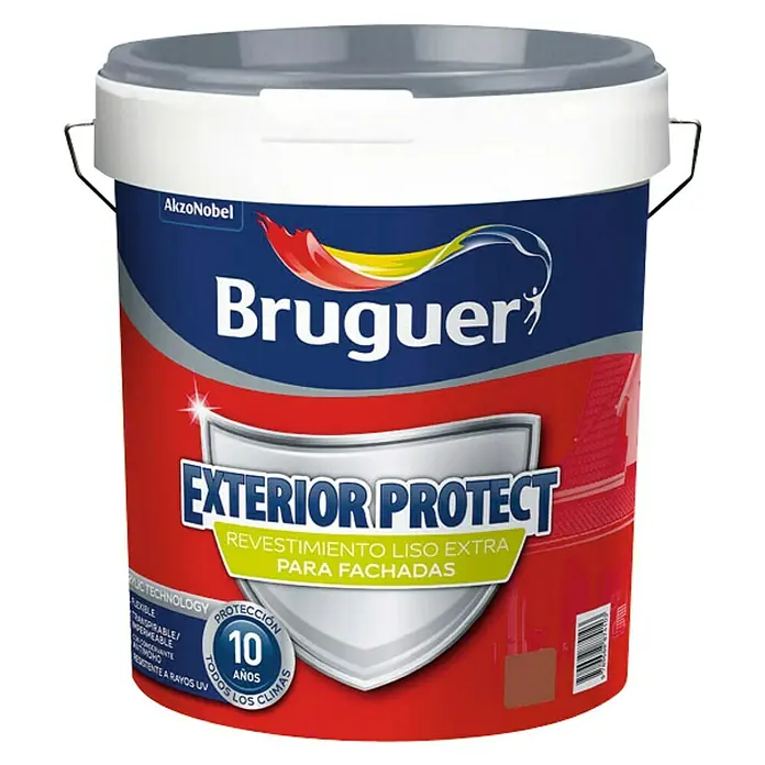 Bruguer Pintura para fachadas de acrilato puro Exterior Protect Extra - Terracota, 15 l - Cubo de pintura para fachadas Bruguer Exterior Protect, protección duradera para exteriores, resistente a la intemperie y a los rayos UV.