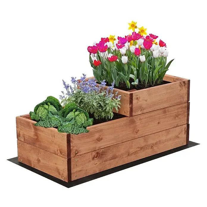 Proregal Hochbeet TREPPEN Holz - 63 x 30 x 27 cm, Holz, Braun