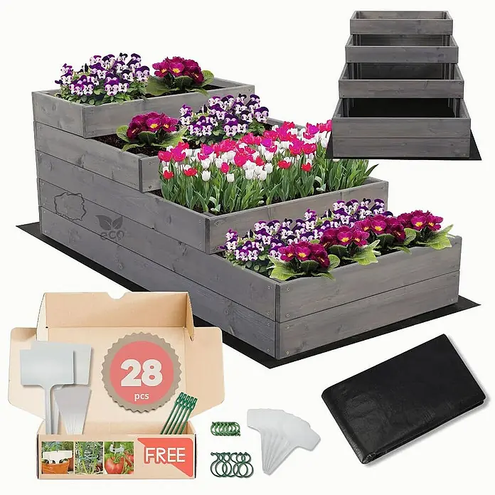 Proregal Hochbeet TREPPEN Holz - Holz, Grau