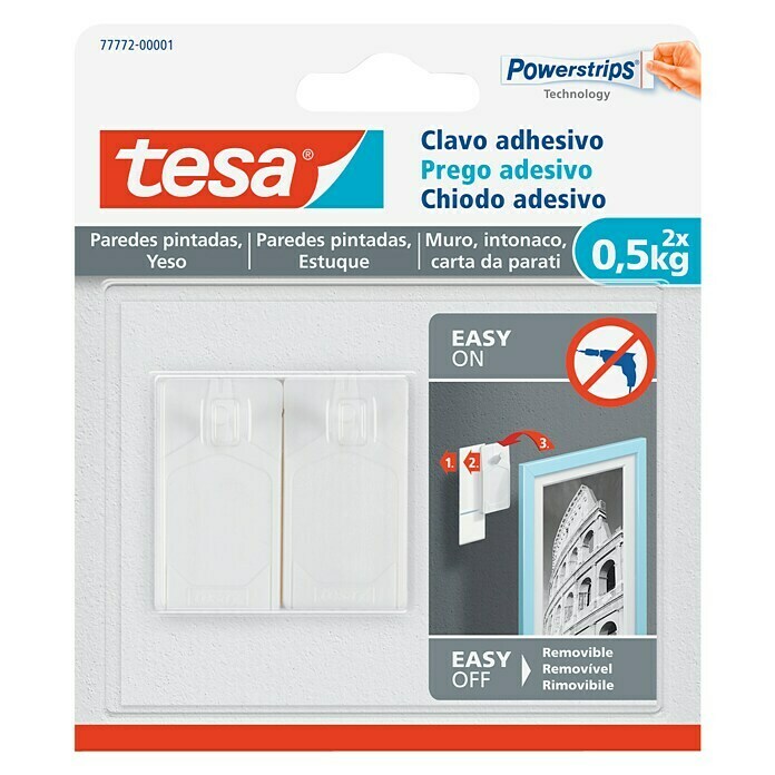 tesa® Clavo adhesivo ajustable para paredes pintadas y yeso 1 kg - tesa