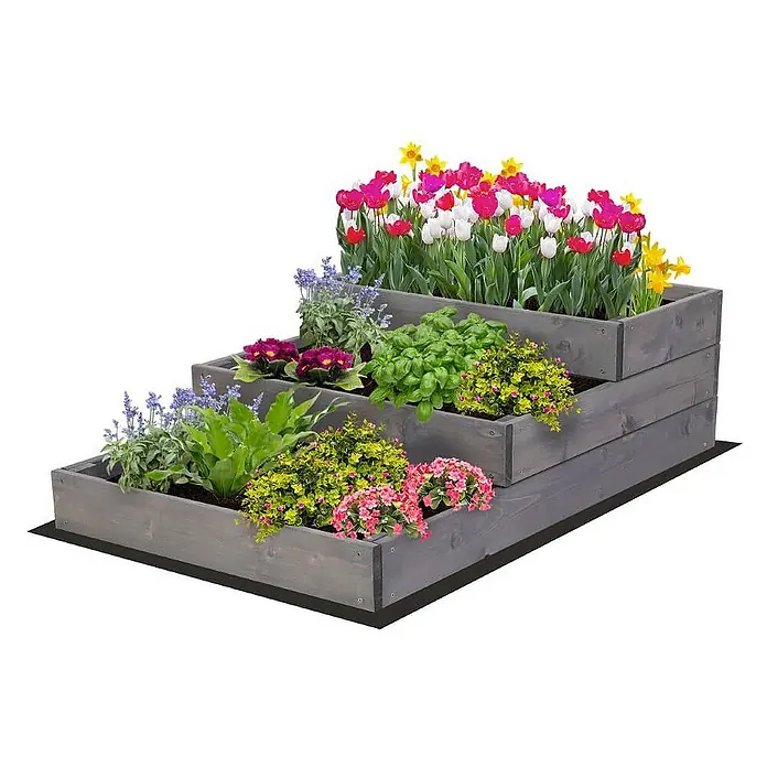 Proregal Hochbeet TREPPEN Holz - 93 x 60 x 27 cm, Holz, Grau