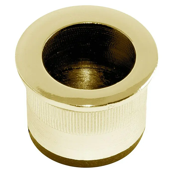 Micel Tirador para muebles 48201 - L x An x Al: 1,9 x 2,5 x 3 cm - Primer plano de un casquillo cilíndrico dorado con exterior acanalado y parte superior circular lisa.