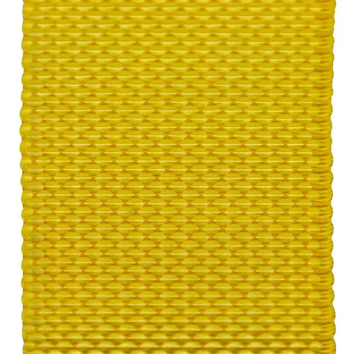 Cinta para persiana C - Amarillo, Largo: 5,55 m, Anchura de la correa: 22 mm - Primer plano de una banda textil amarilla con un tejido fino, ideal para diversos proyectos de manualidades y bricolaje.
