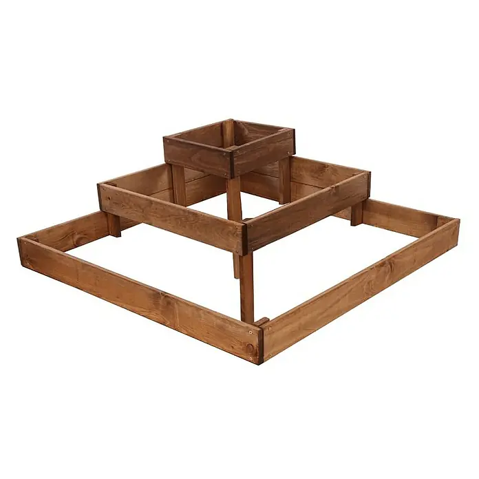 Proregal Hochbeet TREPPEN Holz - 92 x 92 x 27 cm, Holz, Braun