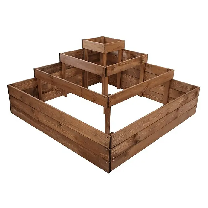 Proregal Hochbeet TREPPEN Holz - 119 x 119 x 54 cm, Holz, Braun
