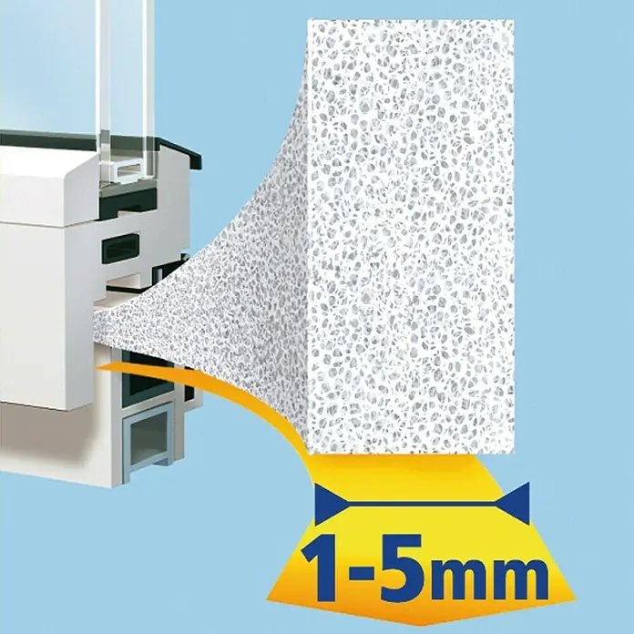 Tesa INSULATION Burlete de gomaespuma universal - Blanco, 10 m x 25 mm x 5 mm, Desajustes de 1 - 5 mm - Imagen de una espuma filtrante con un tamaño de poro de 1-5 mm, ideal para acuarios. Excelente filtración y purificación biológica.