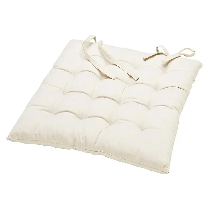 Cojín para silla - 45 x 45 cm, Crudo - Cojín de asiento acolchado de color neutro con cintas de amarre. Un complemento cómodo y elegante para cualquier silla, ideal para confort y diseño.