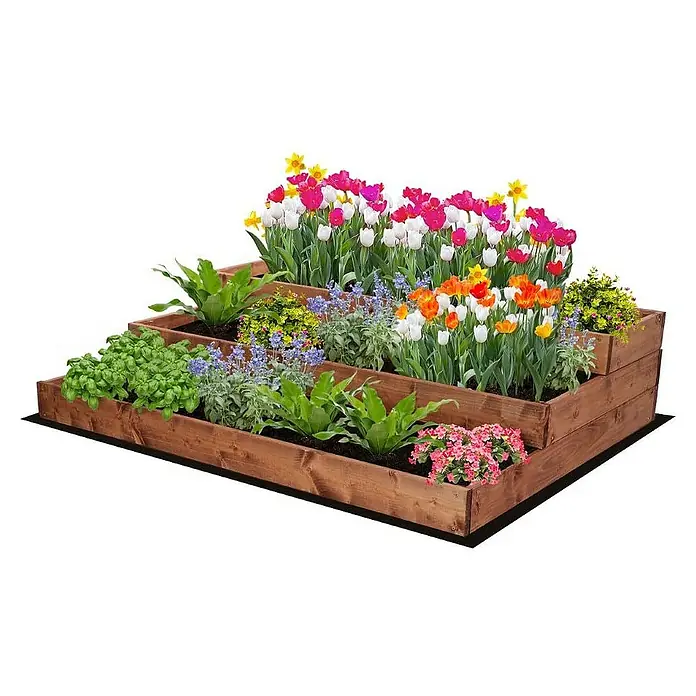 Proregal Hochbeet TREPPEN Holz - 93 x 117 x 27 cm, Holz, Braun