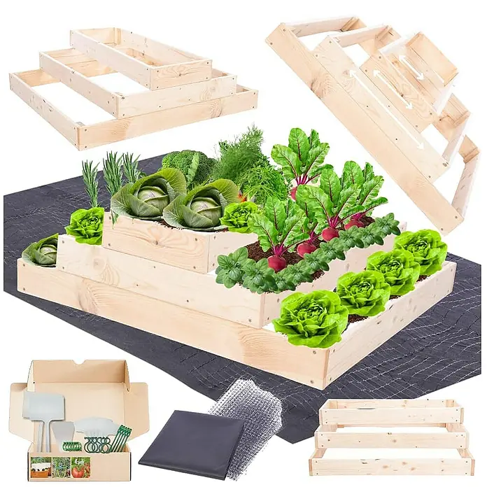 Proregal Hochbeet GardenStep Holz - 60 x 90 x 27 cm, Holz, Natur