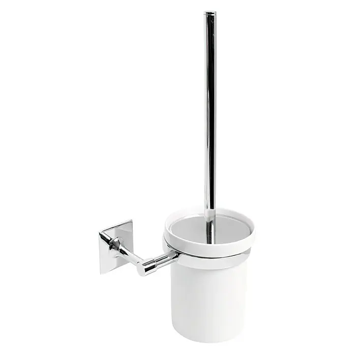 Bath Stage B-Square Escobillero - Acero inoxidable, Cromo - Portarrollos de cepillo de inodoro de pared con mango cromado pulido y contenedor blanco para baño, elegante.