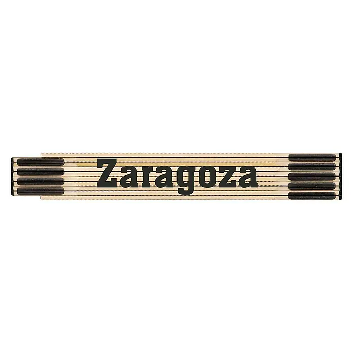 BAUHAUS Metro de madera - Zaragoza, Largo: 200 cm - La imagen muestra un metro plegable con la inscripción "Zaragoza", una herramienta práctica para mediciones precisas en proyectos.