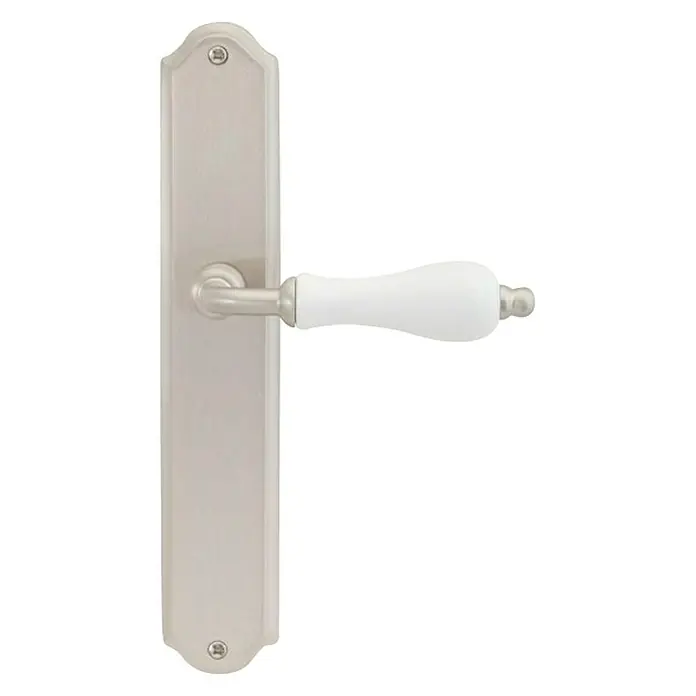 GDK Conjunto de picaporte Porcelana y níquel - Largo: 25,3 cm, Plateado, Alargado - Manija de puerta con roseta alargada y mango blanco. Diseño elegante para puertas interiores con estilo.