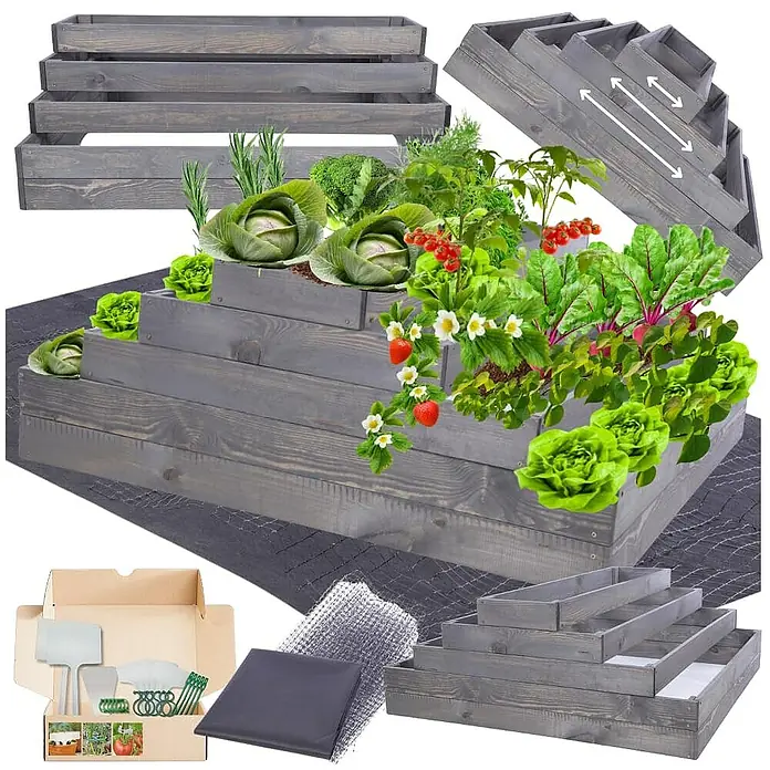 Proregal Hochbeet GardenStep Holz - 100 x 117 x 45 cm, Holz, Grau