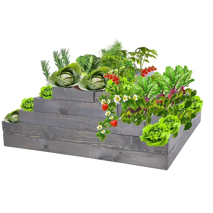 Proregal Hochbeet GardenStep Holz - 100 x 117 x 45 cm, Holz, Grau