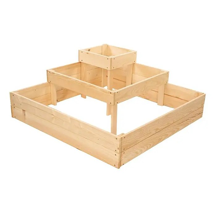 Proregal Hochbeet TREPPEN Holz - 92 x 92 x 36 cm, Holz, Natur