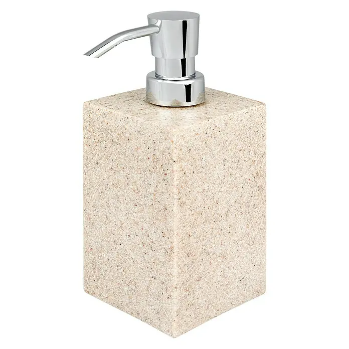 Bath Stage B-Kind Dispensador de jabón - L x An x Al: 75 x 75 x 175 cm, Plástico, Arena - Elegante dispensador de jabón de arenisca beige y metal cromado para baño y cocina. Práctico y decorativo.