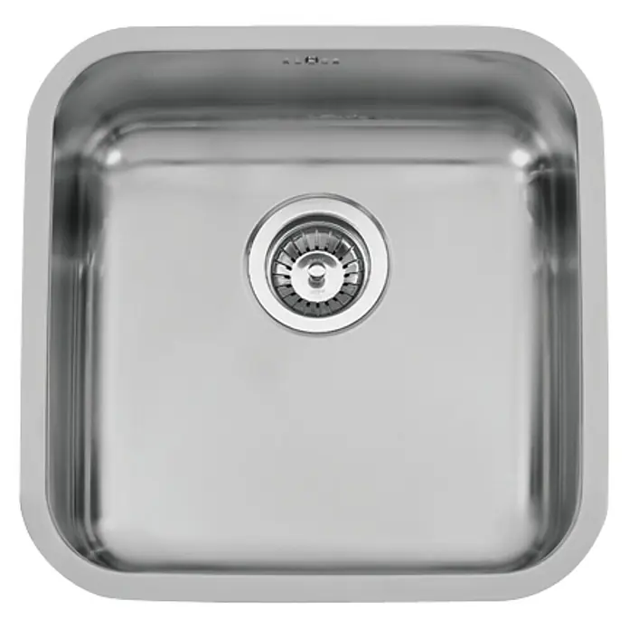 Rodi Fregadero encastrable Pia Bahia - 44 x 44 cm, Acero inoxidable - Fregadero de acero inoxidable con forma cuadrada y un desagüe redondo en el centro. La pila tiene un diseño brillante y moderno para la cocina.