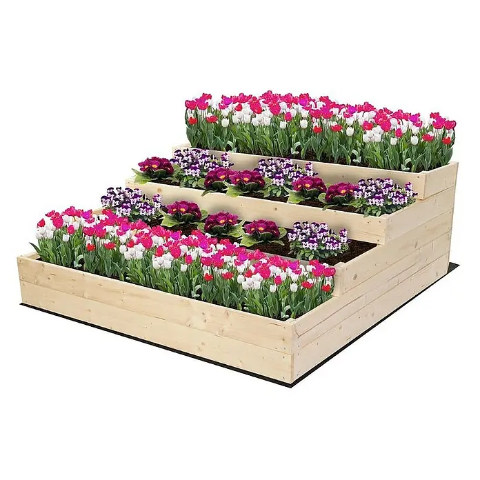 Proregal Hochbeet TREPPEN Holz - 120 x 117 x 45 cm, Holz, Natur
