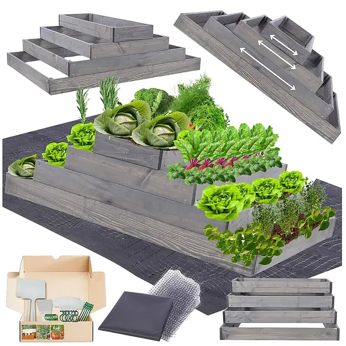 Proregal Hochbeet GardenStep Holz - 60 x 117 x 36 cm, Holz, Grau