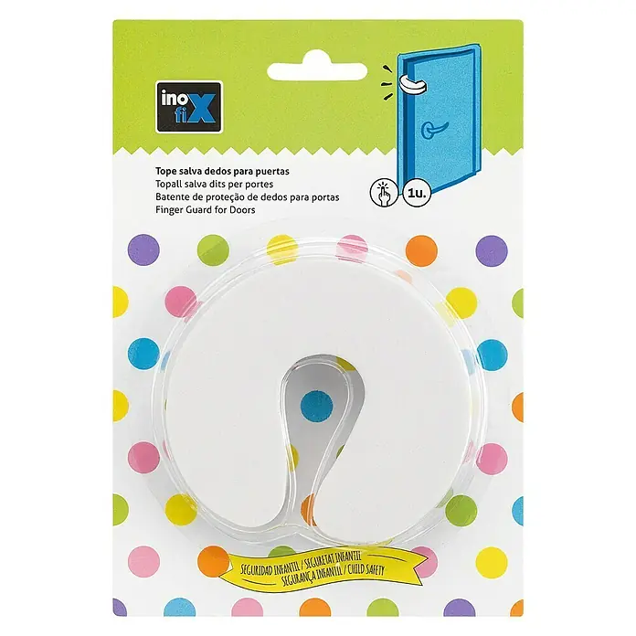 Inofix Tope de puerta 5200-2 - Blanco - Protector de pellizcos para dedos para proteger a los niños de lesiones, en un embalaje colorido.