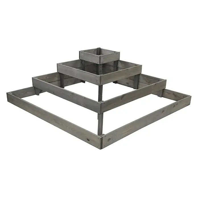 Proregal Hochbeet TREPPEN Holz - 119 x 119 x 36 cm, Holz, Grau