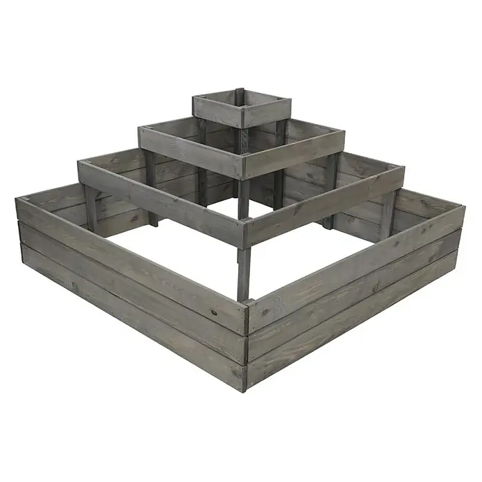 Proregal Hochbeet TREPPEN Holz - 119 x 119 x 54 cm, Holz, Grau
