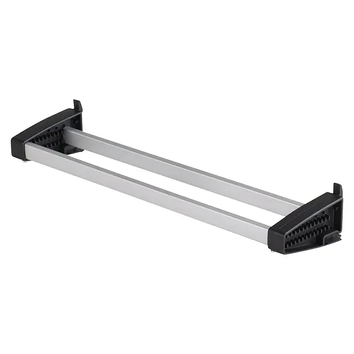 Wolfcraft Soporte portaherramientas abierto - Apto para: Herramientas de mano - Perchero extensible para pantalones con barras plateadas y extremos de plástico negro para un almacenamiento organizado en el armario.