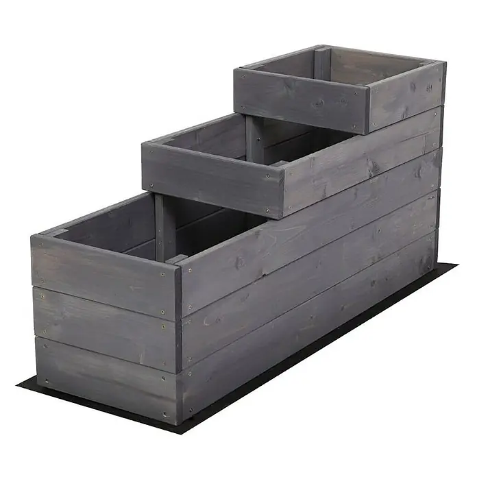 Proregal Hochbeet TREPPEN Holz - 93 x 30 x 45 cm, Holz, Grau