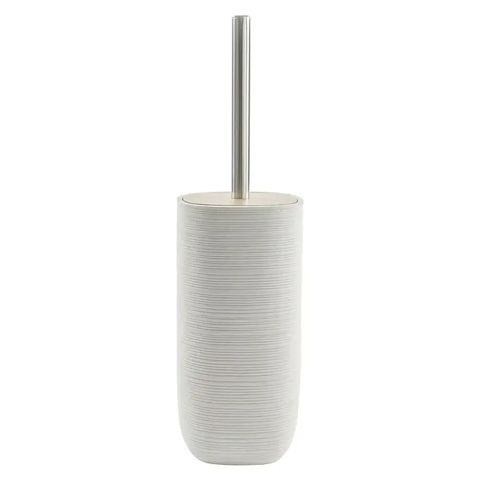 Bath Stage B-Kubic Escobillero - Poliresina, Blanco - Accesorio de baño: Un moderno escobillero blanco con soporte y mango de acero inoxidable para un baño elegante.