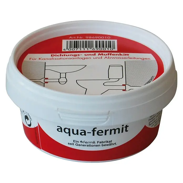 Dichtungs- & Muffenkitt Aqua-Fermit - 250 g - Aqua-Fermit Dichtungs- und Muffenkitt für Kanalisationsanlagen und Abwasserleitungen im weißen Eimer.