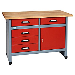 Küpper Werkbank (l x b: 60 x 120 cm, Werkhoogte: 84 cm, Belastbaarheid: 300 kg, Rood/Zilvergrijs, Aantal schuifladen: 5 st.)