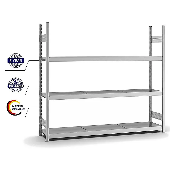 Proregal Schwerlastregal MAGNUS Stecksystem - H x B x T: 200 x 225 x 40 cm, Traglast pro Boden: 350 kg, Anzahl Böden: 3 Stk., Stecken, Verzinkt