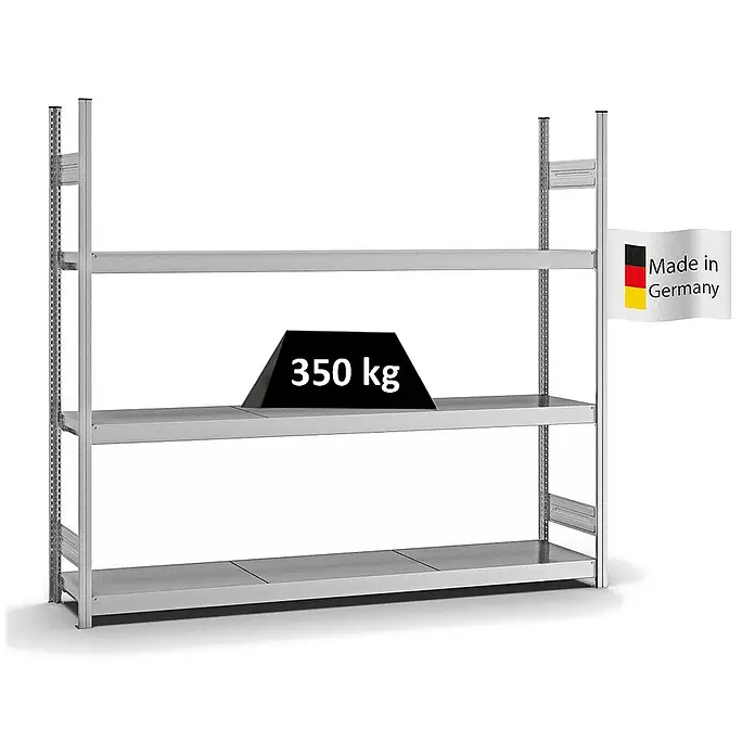 Proregal Schwerlastregal MAGNUS Stecksystem - H x B x T: 200 x 225 x 40 cm, Traglast pro Boden: 350 kg, Anzahl Böden: 3 Stk., Stecken, Verzinkt