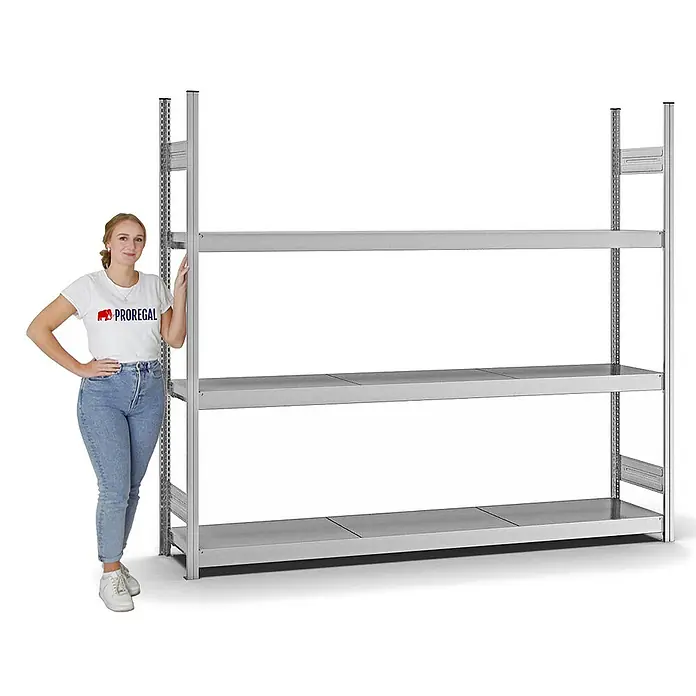 Proregal Schwerlastregal MAGNUS Stecksystem - H x B x T: 200 x 225 x 40 cm, Traglast pro Boden: 350 kg, Anzahl Böden: 3 Stk., Stecken, Verzinkt