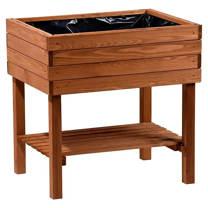 Dobar Hochbeet Kubus - 80 x 58 x 80 cm, Holz, Bernstein - Dieser Pflanztisch aus Holz ist perfekt für den Garten oder die Terrasse. Er bietet Platz für Pflanzen und verfügt über ein zusätzliches Ablageregal.