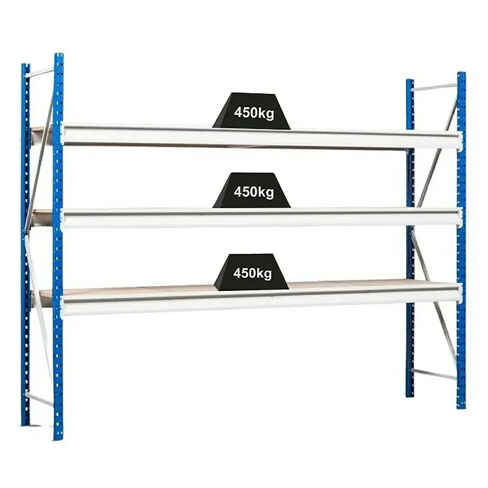 Proregal Schwerlastregal Weitspannregal MAXIMUS Pro - H x B x T: 200 x 275 x 120 cm, Traglast pro Boden: 450 kg, Anzahl Böden: 4 Stk., Stecken, Lichtblau/Lichtgrau