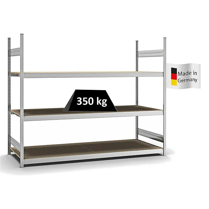 Proregal Schwerlastregal MAGNUS Stecksystem - H x B x T: 200 x 250 x 80 cm, Traglast pro Boden: 350 kg, Anzahl Böden: 3 Stk., Stecken, Verzinkt