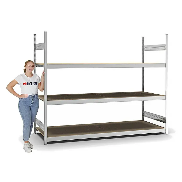 Proregal Schwerlastregal MAGNUS Stecksystem - H x B x T: 200 x 250 x 80 cm, Traglast pro Boden: 350 kg, Anzahl Böden: 3 Stk., Stecken, Verzinkt