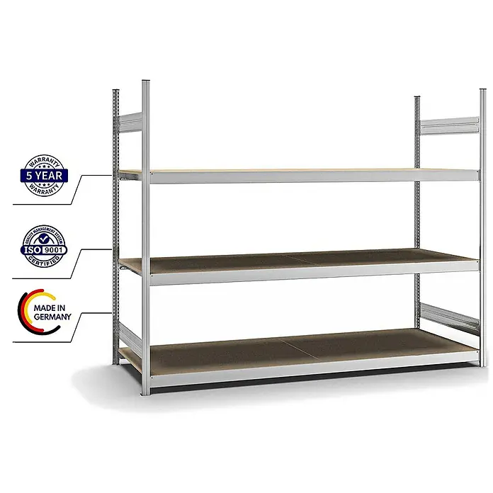 Proregal Schwerlastregal MAGNUS Stecksystem - H x B x T: 200 x 250 x 80 cm, Traglast pro Boden: 350 kg, Anzahl Böden: 3 Stk., Stecken, Verzinkt