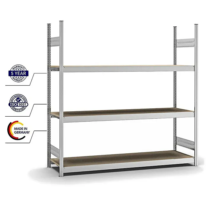 Proregal Schwerlastregal MAGNUS Stecksystem - H x B x T: 200 x 200 x 50 cm, Traglast pro Boden: 350 kg, Anzahl Böden: 3 Stk., Stecken, Verzinkt