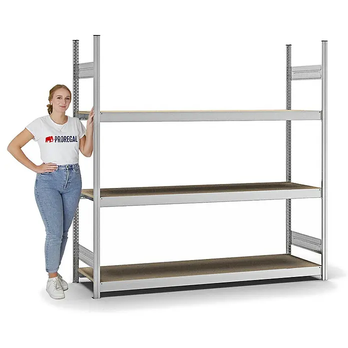 Proregal Schwerlastregal MAGNUS Stecksystem - H x B x T: 200 x 200 x 50 cm, Traglast pro Boden: 350 kg, Anzahl Böden: 3 Stk., Stecken, Verzinkt