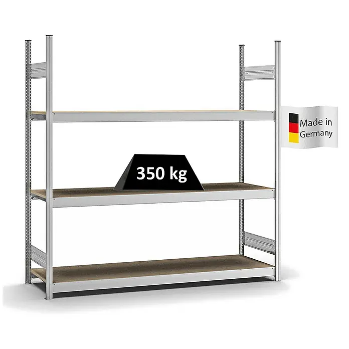 Proregal Schwerlastregal MAGNUS Stecksystem - H x B x T: 200 x 200 x 50 cm, Traglast pro Boden: 350 kg, Anzahl Böden: 3 Stk., Stecken, Verzinkt