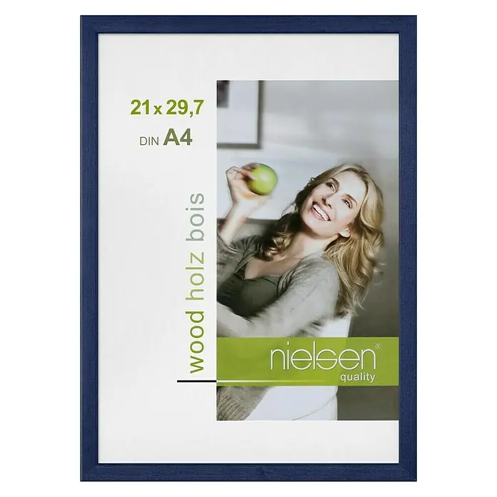 Nielsen Holzrahmen Zoom - DIN A4 / 21 x 29,7 cm, Dunkelblau - Dunkelblauer Nielsen Holzrahmen für Fotos und Dokumente in der Größe 21 x 29,7 cm (DIN A4). Der Rahmen betont jedes Bild und schützt es.