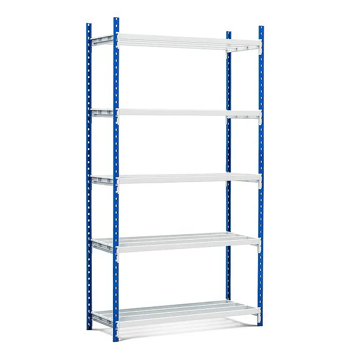 Proregal Schwerlastregal MAXIMUS Pro - H x B x T: 260 x 100 x 100 cm, Traglast pro Boden: 303 kg, Anzahl Böden: 5 Stk., Stecken, Lichtblau/Lichtgrau