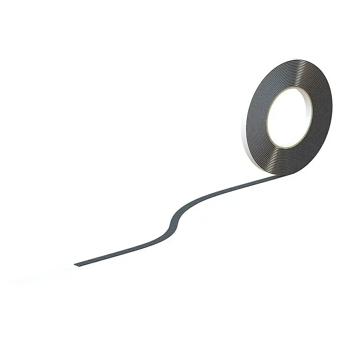 Sarei Dichtungsband - 12,5 m x 10 mm - Eine Rolle schwarzes Dichtband auf einer weißen Oberfläche. Ideal zum Abdichten von Fenstern und Türen.