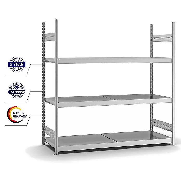 Proregal Schwerlastregal MAGNUS Stecksystem - H x B x T: 200 x 200 x 60 cm, Traglast pro Boden: 350 kg, Anzahl Böden: 3 Stk., Stecken, Verzinkt