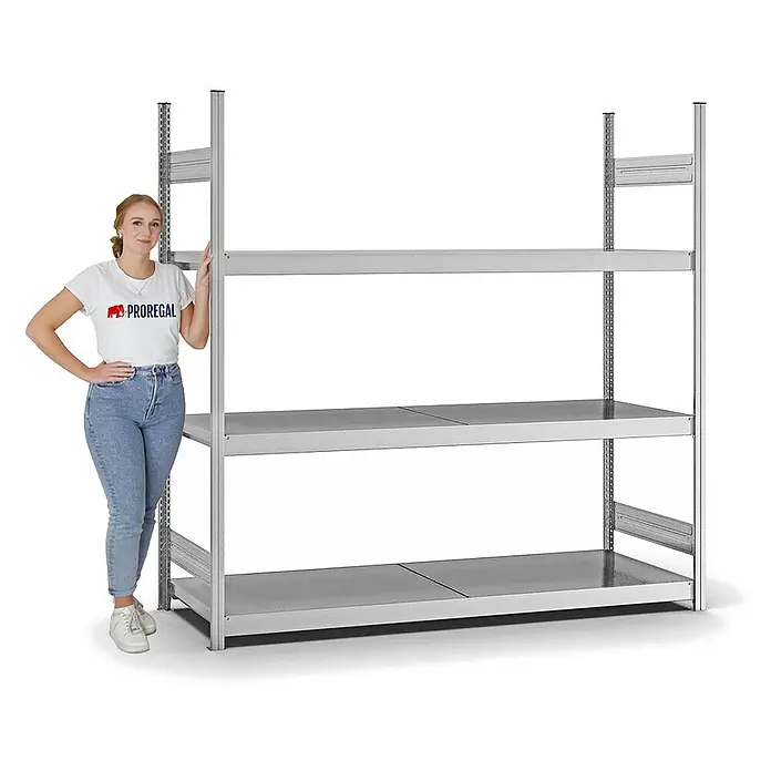 Proregal Schwerlastregal MAGNUS Stecksystem - H x B x T: 200 x 200 x 60 cm, Traglast pro Boden: 350 kg, Anzahl Böden: 3 Stk., Stecken, Verzinkt