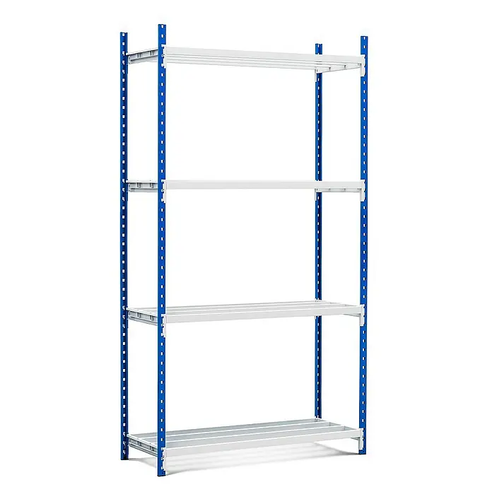 Proregal Schwerlastregal MAXIMUS Pro - H x B x T: 280 x 150 x 80 cm, Traglast pro Boden: 236 kg, Anzahl Böden: 4 Stk., Stecken, Lichtblau/Lichtgrau