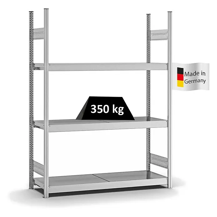 Proregal Schwerlastregal MAGNUS Stecksystem - H x B x T: 200 x 150 x 40 cm, Traglast pro Boden: 350 kg, Anzahl Böden: 3 Stk., Stecken, Verzinkt